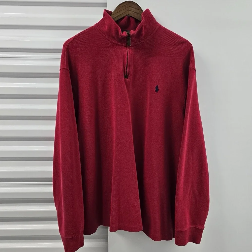 Polo Ralph Lauren XXL Red Quarter Zip Pullover Sweater Pony Cotton Mens